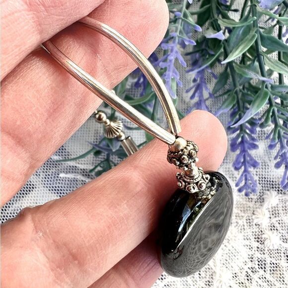 Vintage Natural Jet Black Obsidian Bracelet - Picture 4 of 10